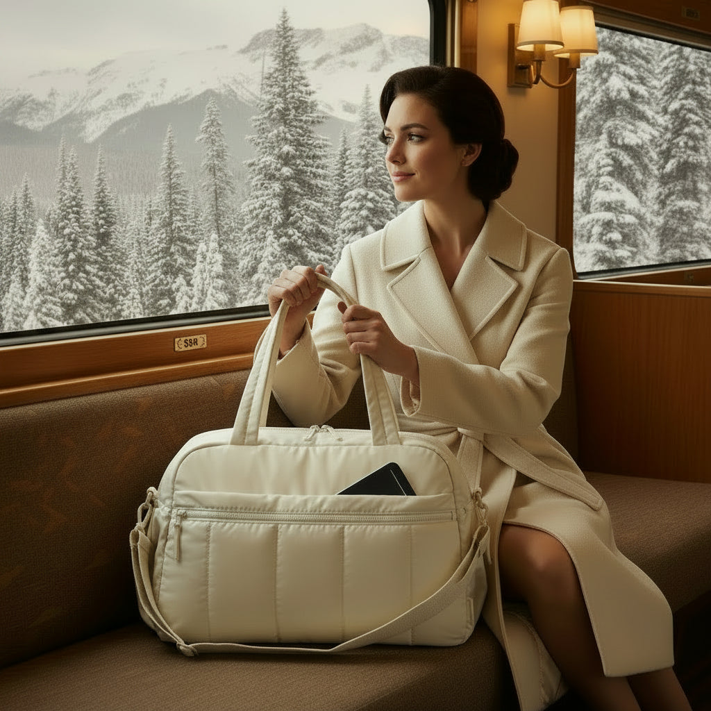 Sac de voyage femme matelassé couleur crème