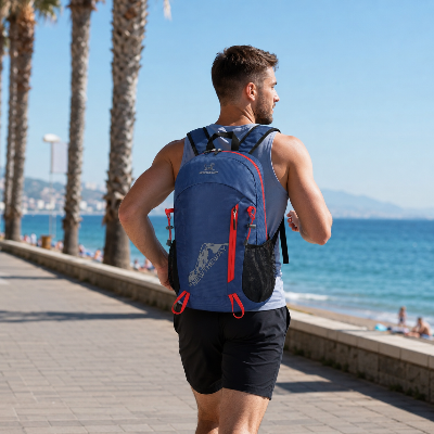 COURSE EN BORD DE MER ENSOLEILLEE SAC A DOS PLIABLE