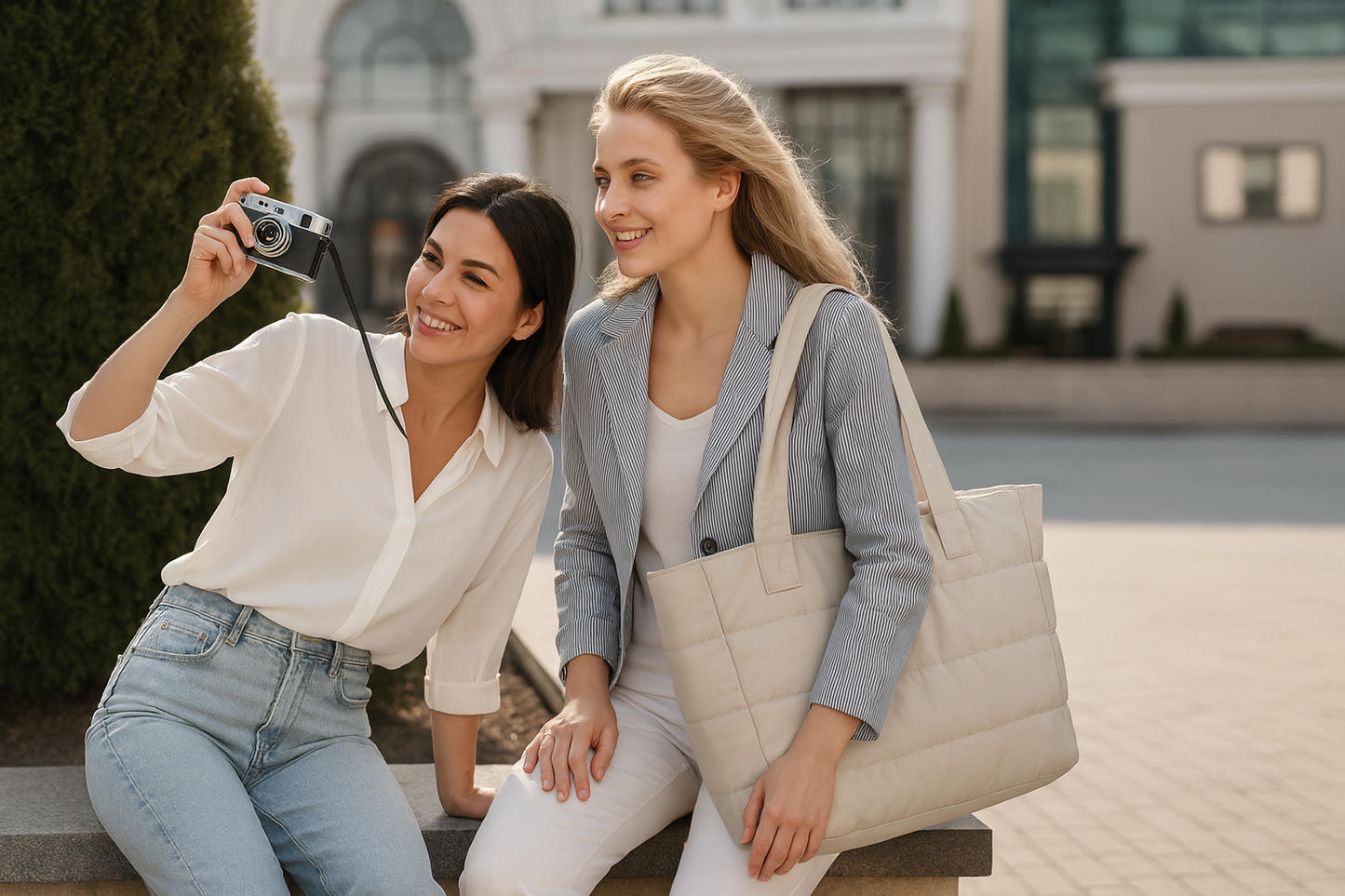 Deux femme prennent photo une Sac de voyage pour cabine gris epaule