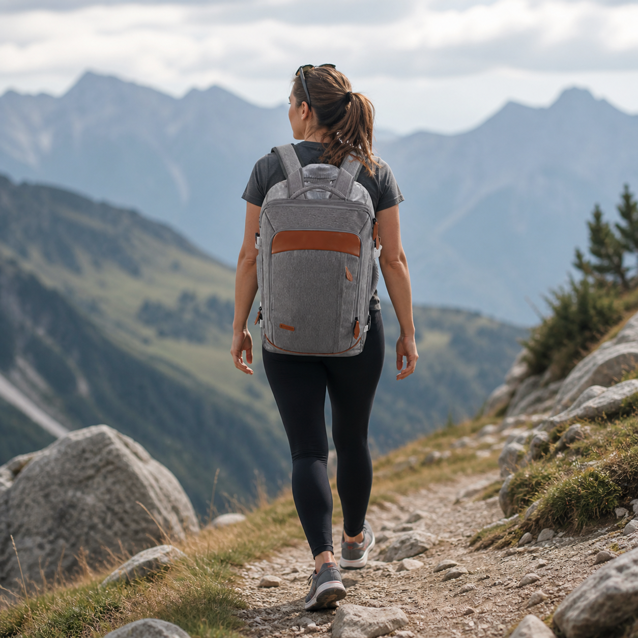 Femme en randonnée avec un sac à dos bagage cabine