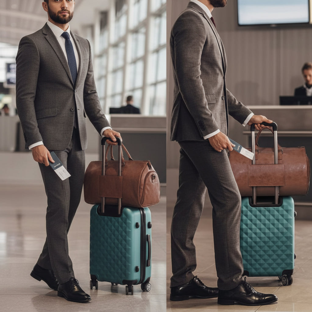 Homme élégant va prendre avion avec Sac de voyage ZenDistinction
