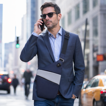 Homme en promenade urbaine avec un sac à bandoulière