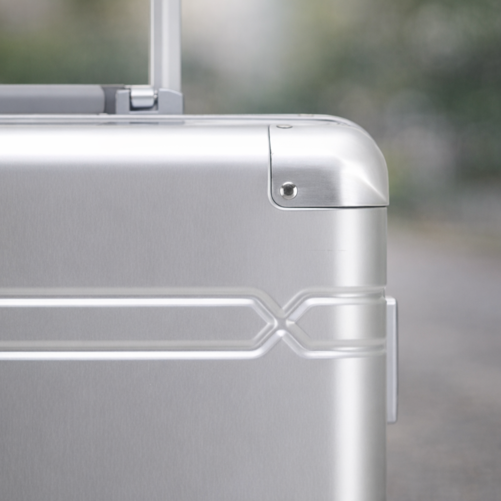 la démonstration de la conception robuste de la valise trolley de cabine argenté avec les coins solidifiés
