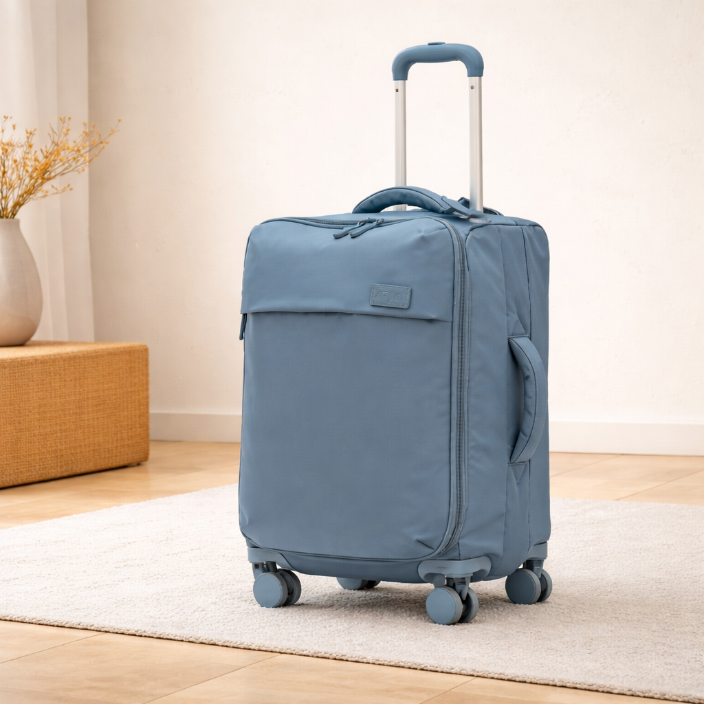 La valise souple cabine bleue à 4 roues avec poignée télescopique, format léger pour voyage ou court séjour