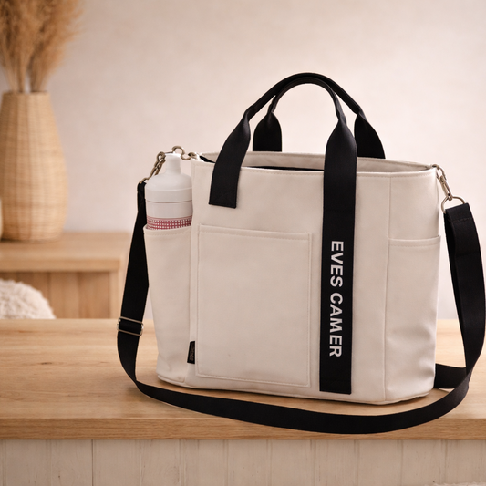 Petit sac week‑end femme blanc crème avec poche bouteille
