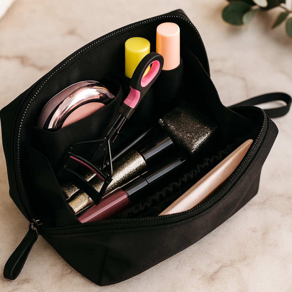 Petite trousse de-toilette noir comptoir marbre