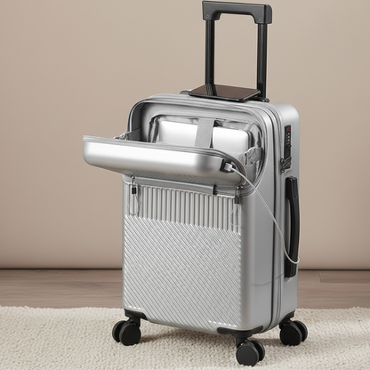 Petite valise trolley Zen cabine grise, présentation du compartiment pour PC et documents facilement accessible