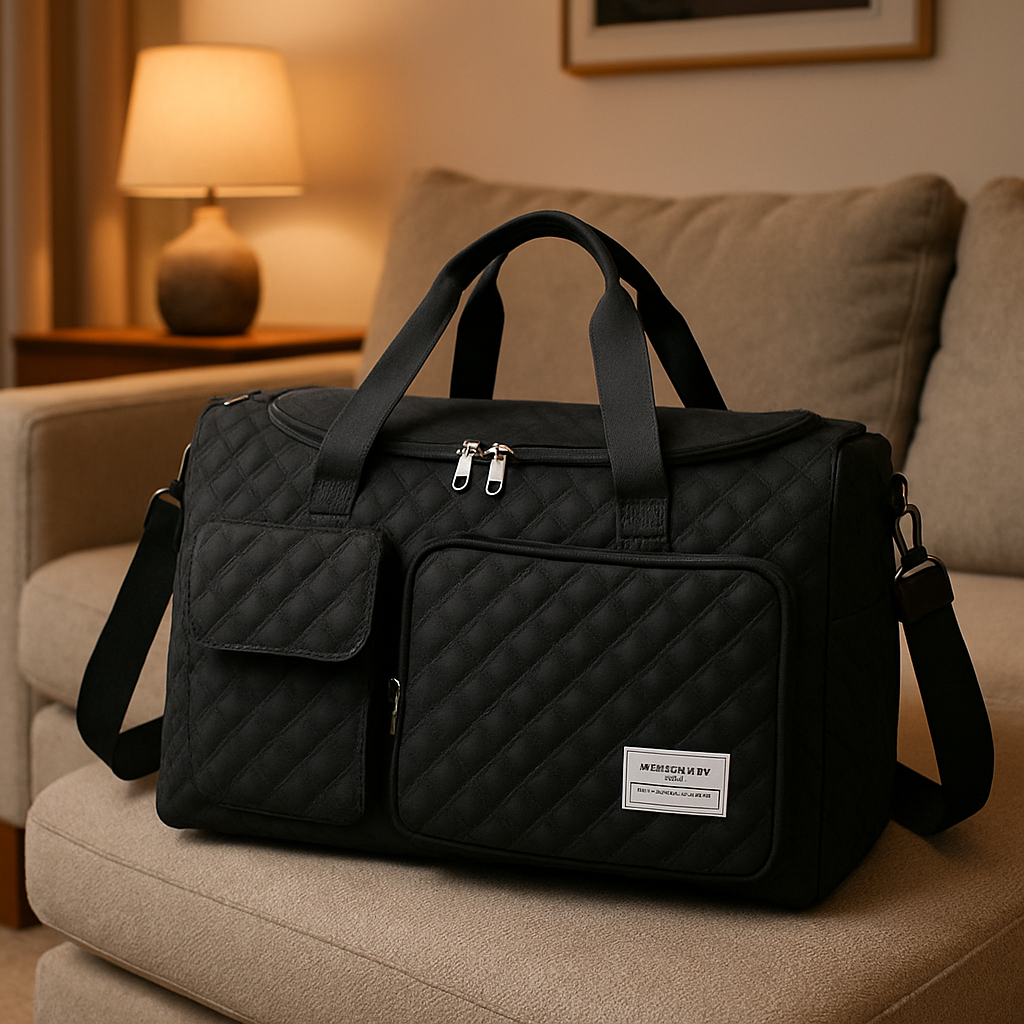 Presentaion Sac de voyage etanche grande capacite  ZenVoyagExpress noir sur canape