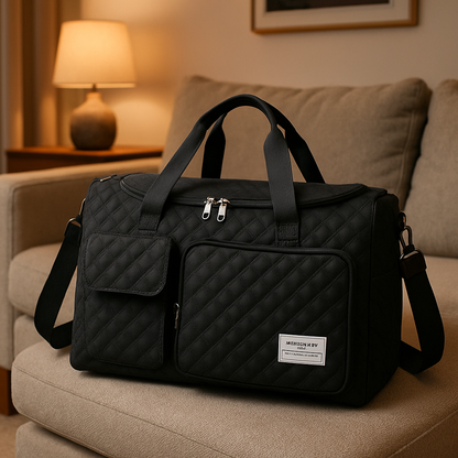 Presentaion Sac de voyage etanche grande capacite  ZenVoyagExpress noir sur canape