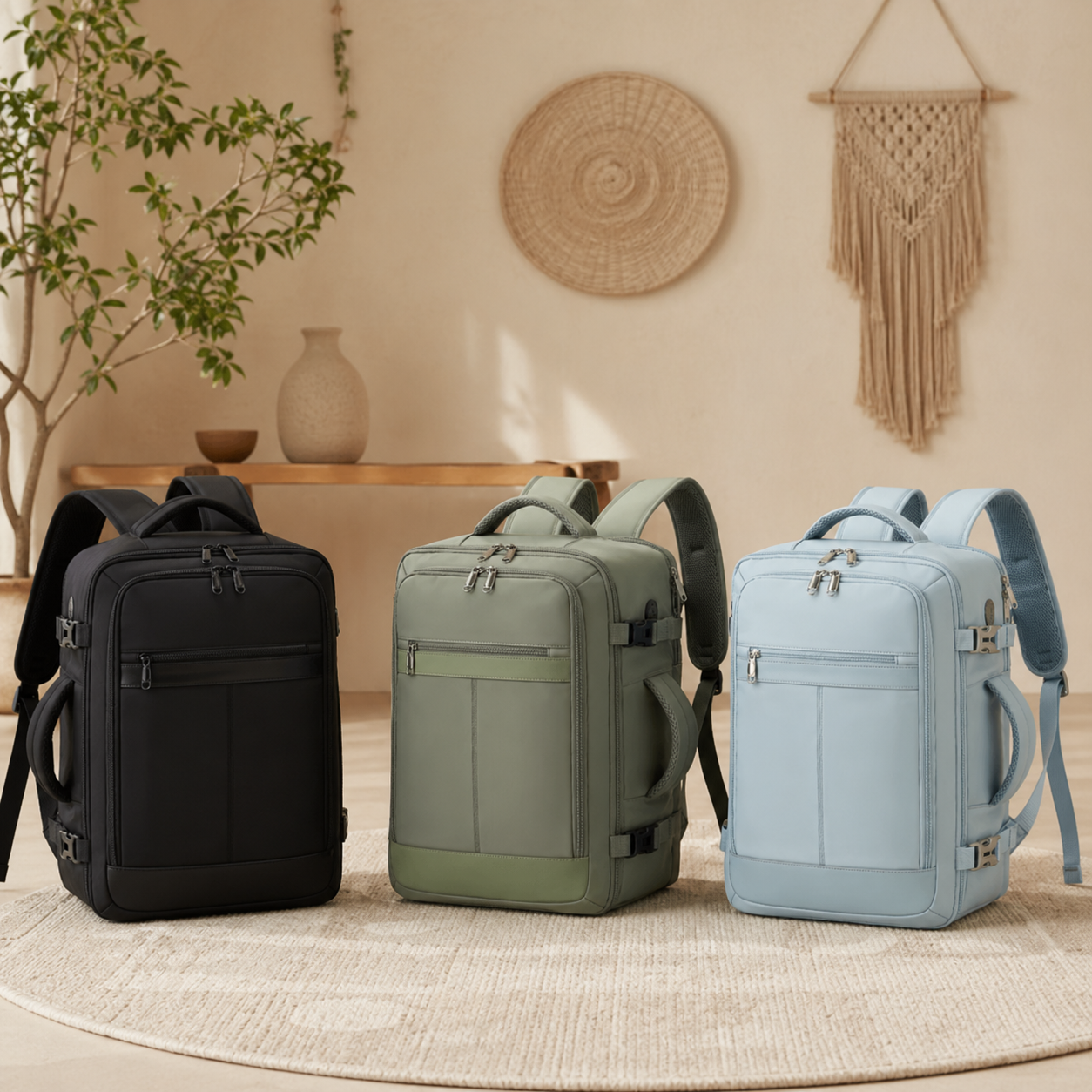 Présentation des bagages cabine sac à dos déclinés en trois couleurs