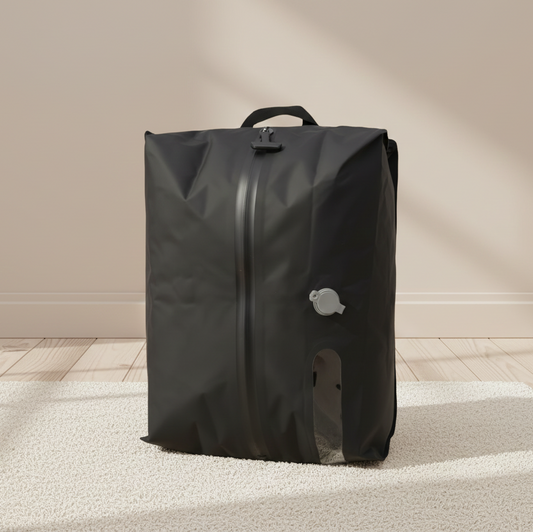 SAC COMPRESSION VOYAGE couleur noir avec fenetre dans decor zen