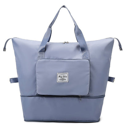 Sac week end femme extensible pliable bleu sur fond blanc