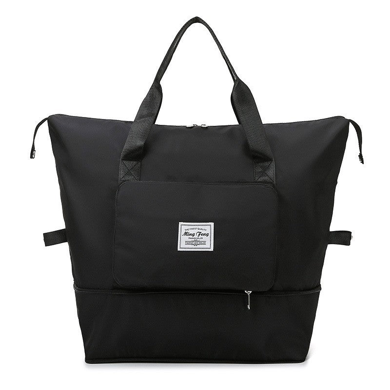 Sac week end femme extensible pliable noir sur fond blanc