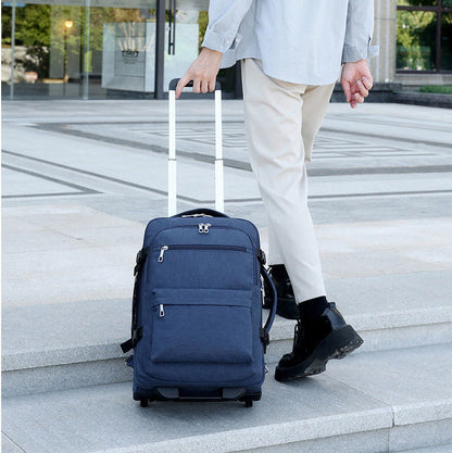 Sac à dos de voyage à roulettes bleu transport facile en milieu urbain ideal pour voyages longs et deplacements quotidiens