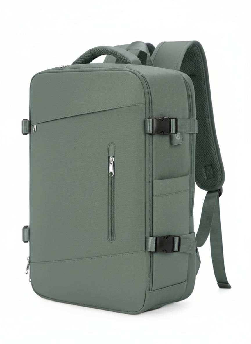 Sac a dos voyage cabine vert armee sur fond blanc