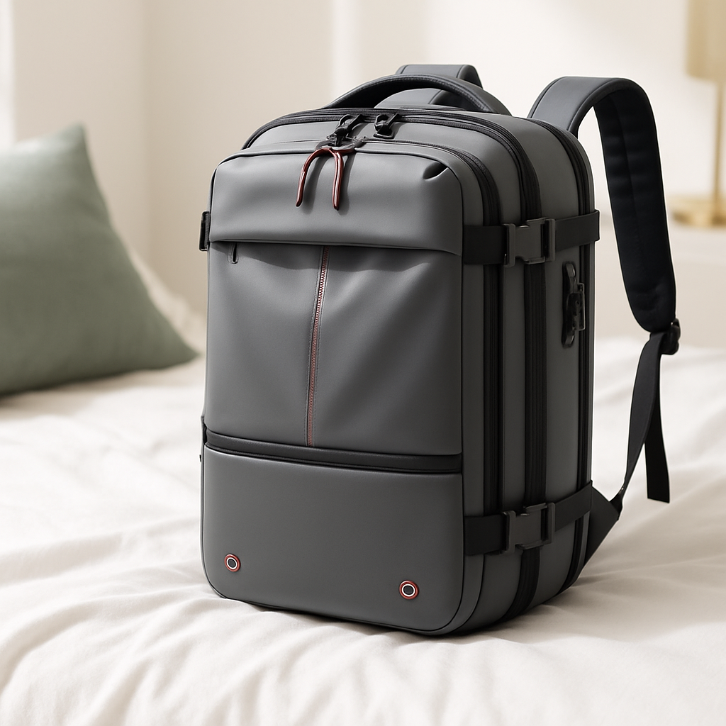 sac a dos voyage compression sous vide sur lit