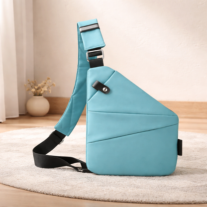 Sac bandouliere femme antivol bleu dans la décoration douce