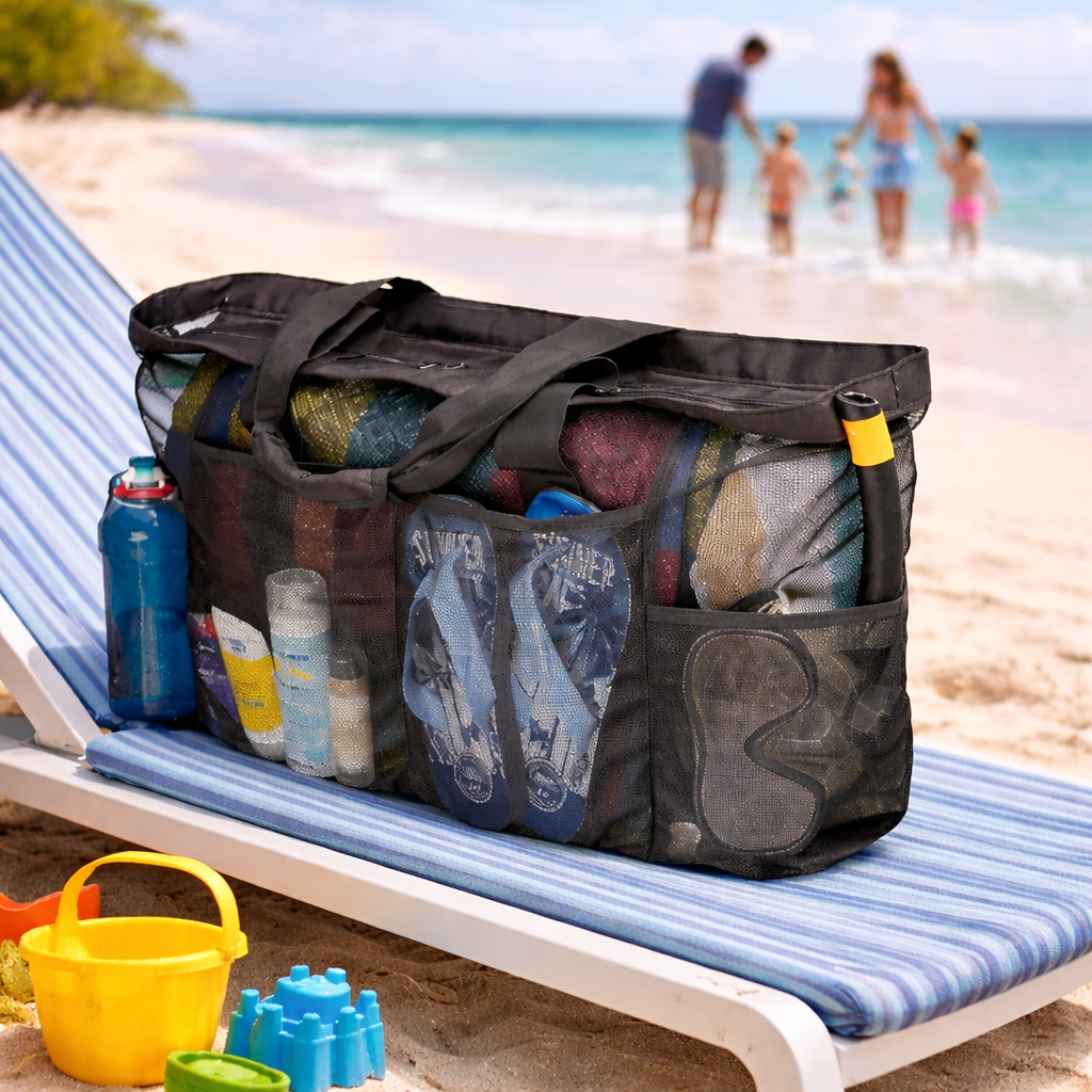 Sac de plage XXL anti-sable spacieux pour famille en vacances été