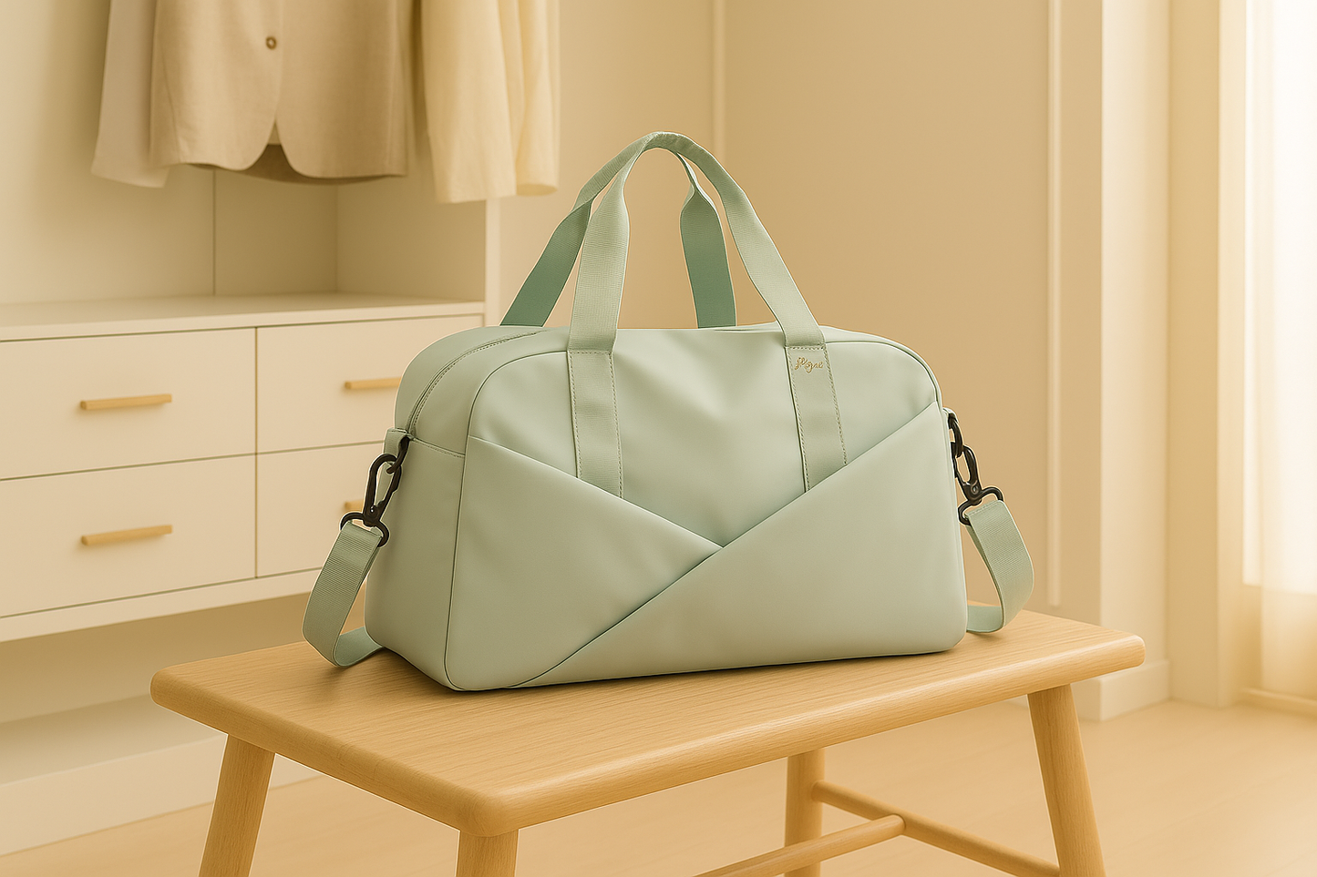 Sac de voyage femme vert givre dans garde robe