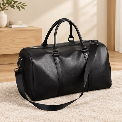 Sac de voyage homme en cuir PU noir  avec anses solides
