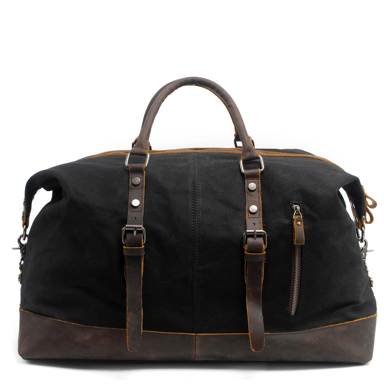 sac de weekend élégant en toile cirée noir design intemporel et finitions cuir marron idéal pour voyager avec style et praticité