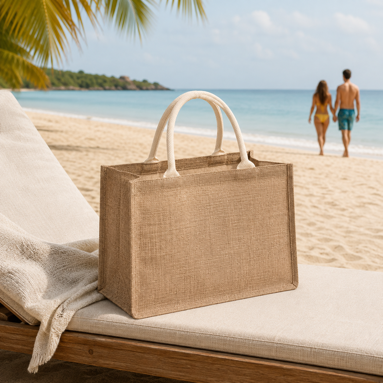 Sac plage femme jute nomade à la plage