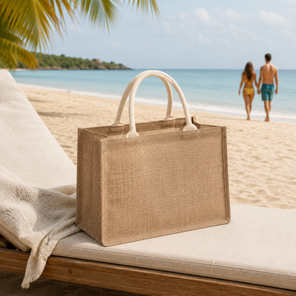 Sac plage femme jute nomade à la plage