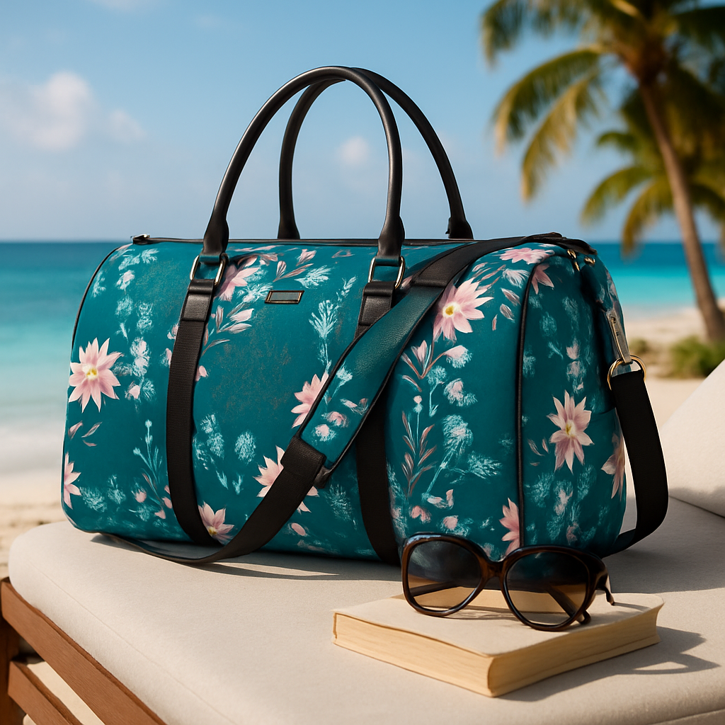Sac voyage femme ZenEssentiel bleu caraibes floral plage mer et palmier