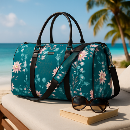 Sac voyage femme ZenEssentiel bleu caraibes floral plage mer et palmier