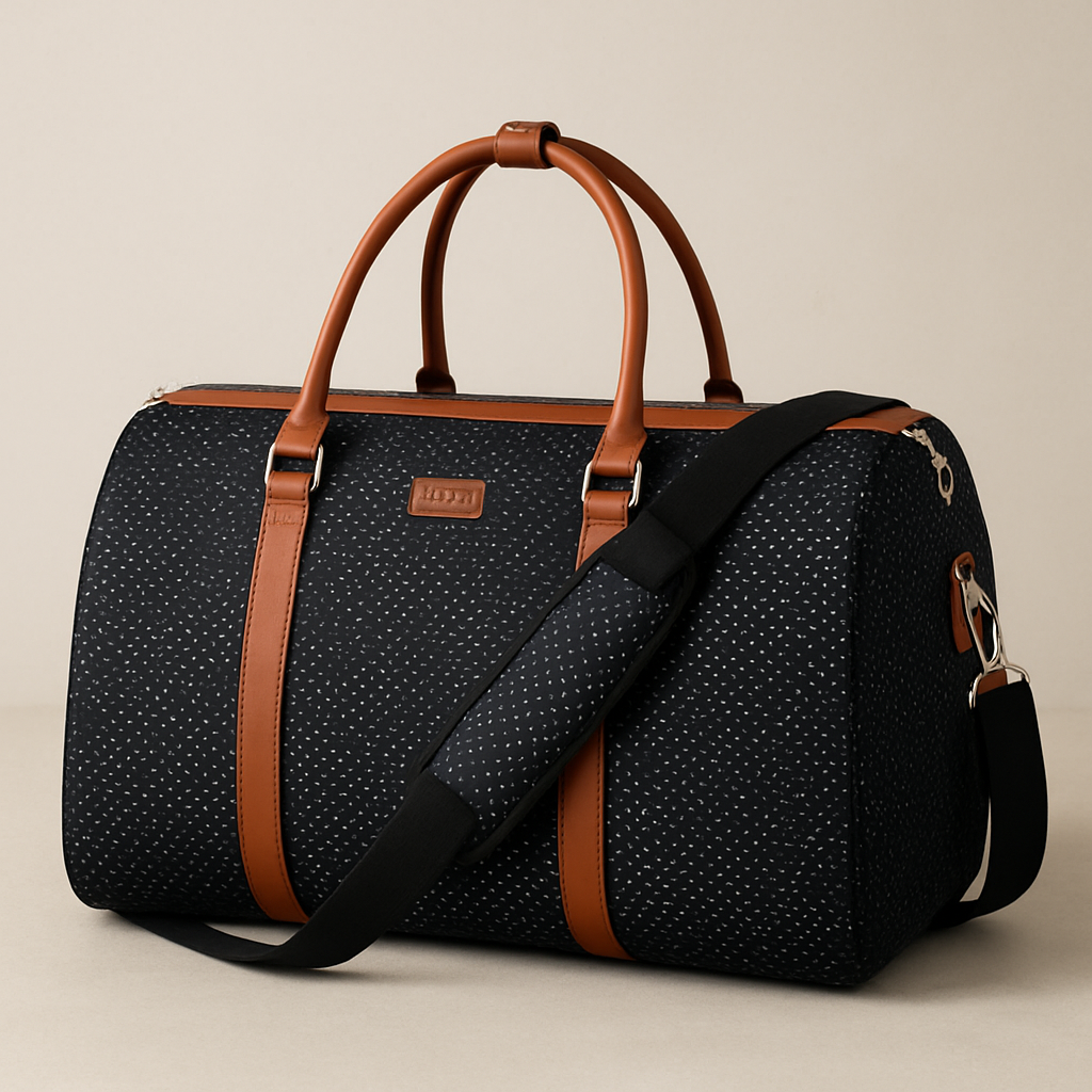 Sac voyage femme ZenEssentiel noir points blanc fond beige