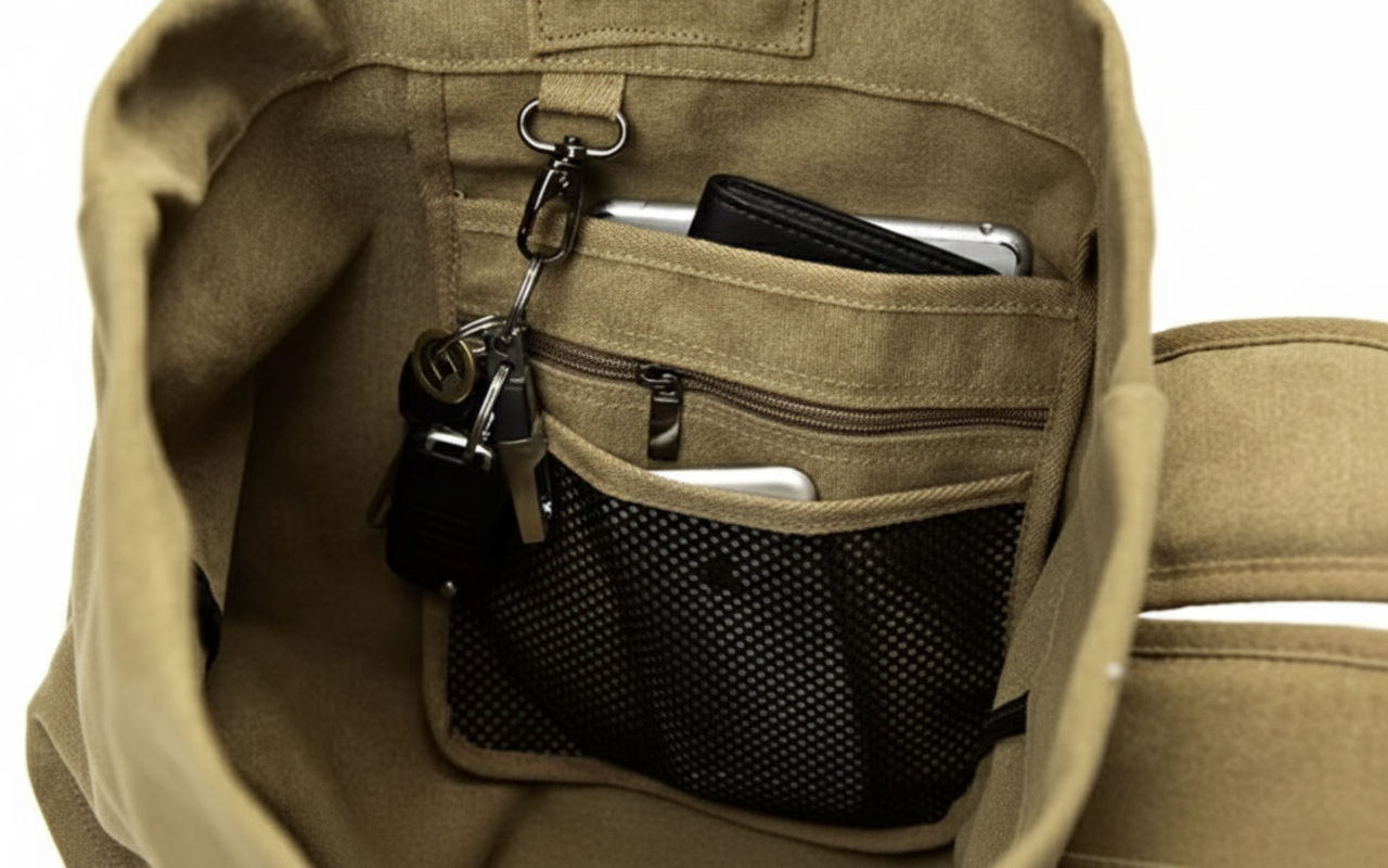 Vaste interieur sac a dos de voyage nomade kaki porte cle poche portable