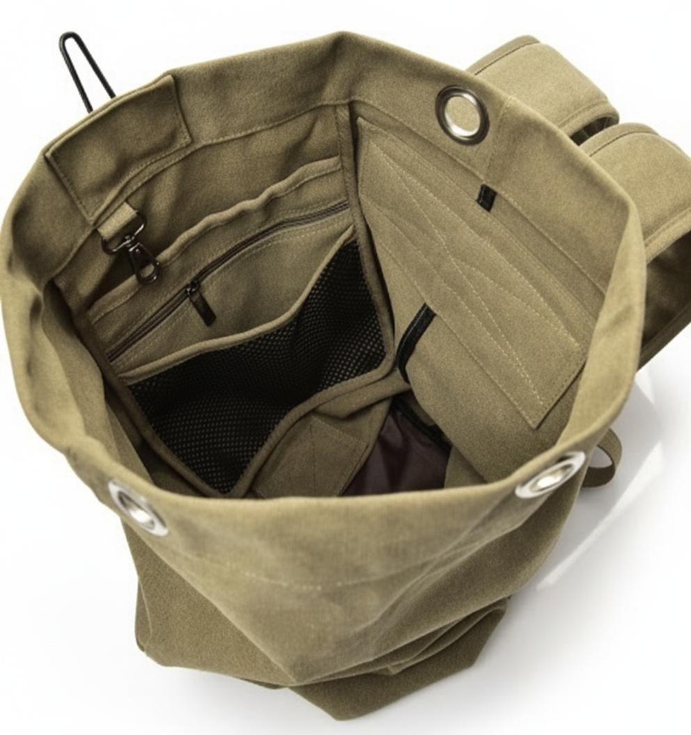 Vaste interieur sac a dos de voyage nomade vert armee et tous les compartiments