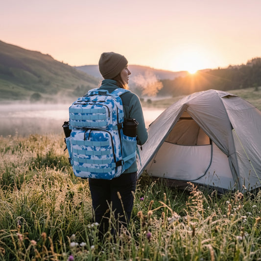 Camping avec Sac à dos voyage direction aventure