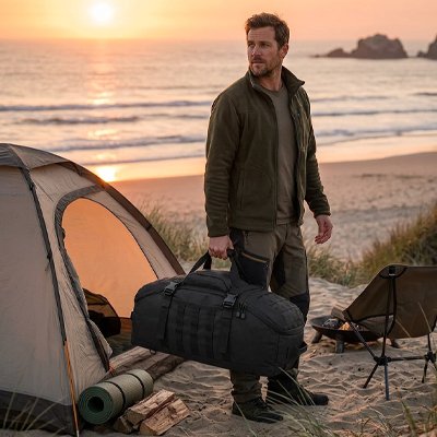 Camping sur le bord de plage et Sac à dos pour randonnée 