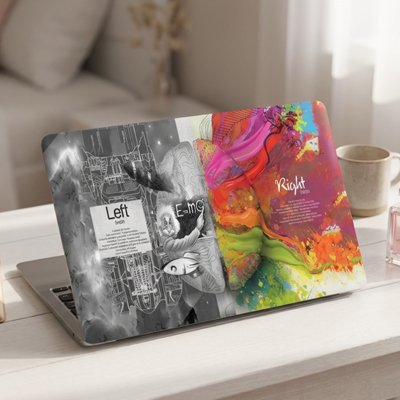 Coque pour ordinateur portable sur table de salon indispensable motif artistique cérébraux