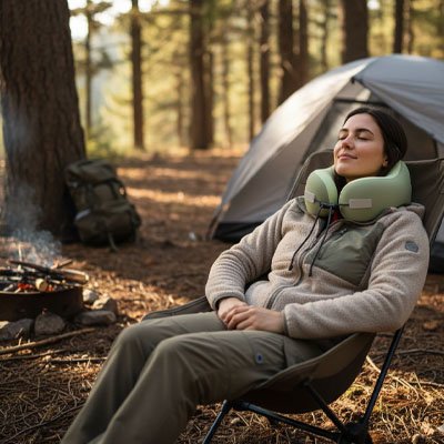 Coussin de voyage avion AirVibes massant vert