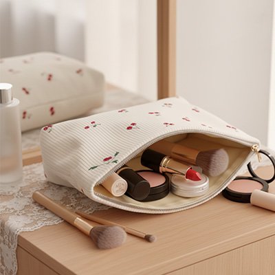 Démonstration de la grande capacité de cette trousse de maquillage 