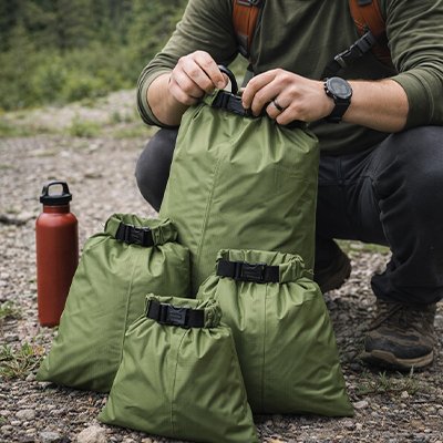 Démontration sac waterproof en lot en randonnée en nature