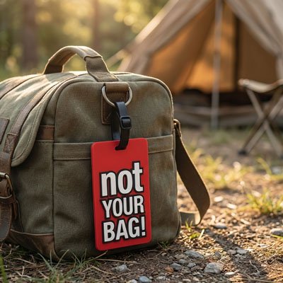Étiquette pour bagage Anti‑Confusion rouge sur sac voyage