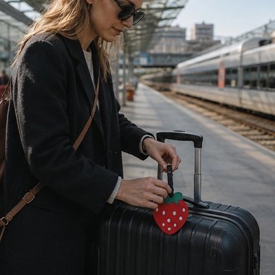 Étiquette pour bagage frappy à la gare