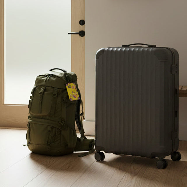 Etiquettes pour bagages color pop sur sac à dos