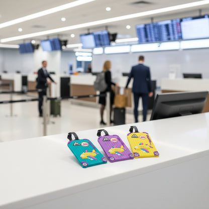 Etiquettes pour bagages color pop  en trois couleur