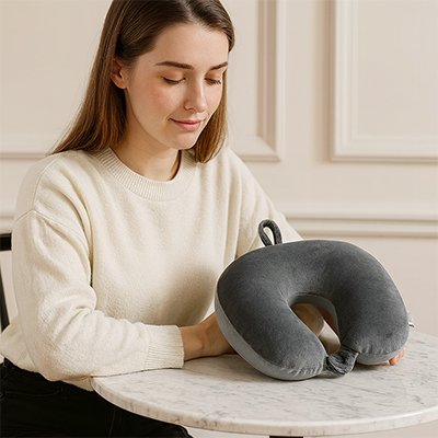 Femme à la maison avec APPUI TETE VOYAGE AIRFLEX