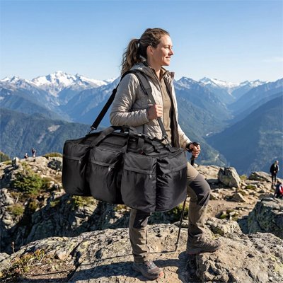 femme au sommet avec Sac à dos pour randonnée multi-poches