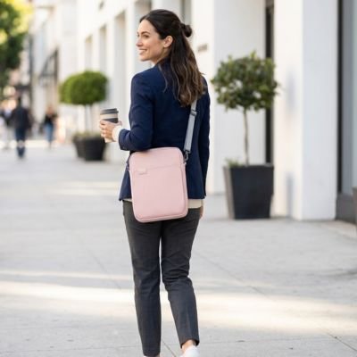 FEMME AU TRAVAIL AVEC SAC FEMME BANDOULIERE POUR ORDINATEUR 