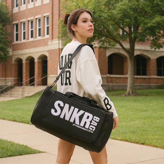 Femme en route pour l’école avec le sac weekend Zen, de retour d’un week-end rempli d’aventures