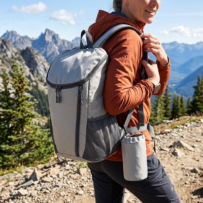 Femme en vacances avec Sac à dos pour rando gris