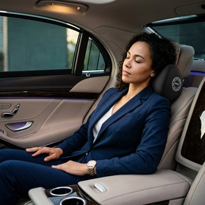 femme professionnel avec Oreiller de voyage Drive & Relax