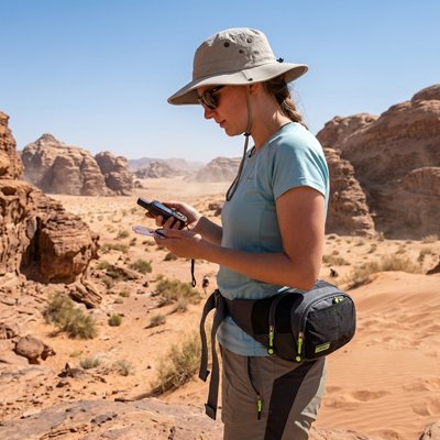 Femme randonnée désert sac banane pratique voyage léger aventure