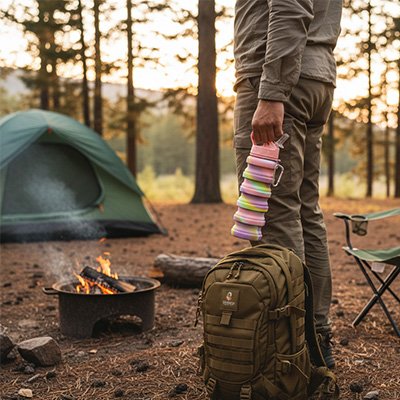  Gourde pliable Palette Aventure rose en camping